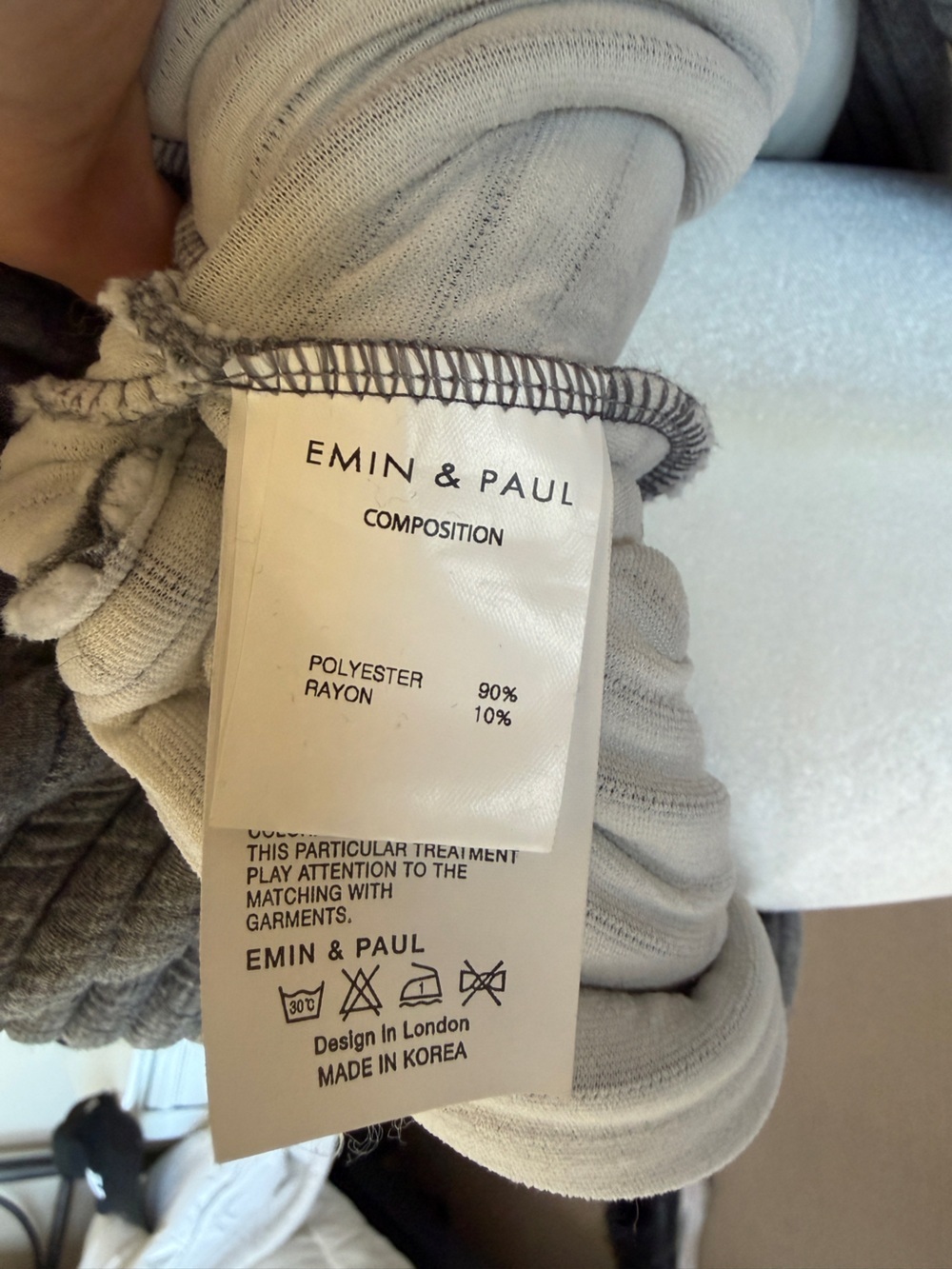 EMIN & PAUL Grey Quilted Rib Funnel Neck Pullover Sweater | Size S/M - Picture 3 of 4